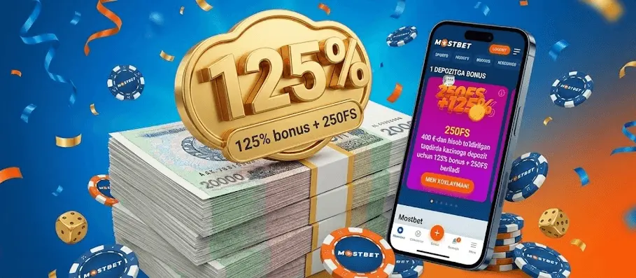  Mostbet Uzbekistan xush kelibsiz bonusi 2026 - 125% sport va 100% kazino